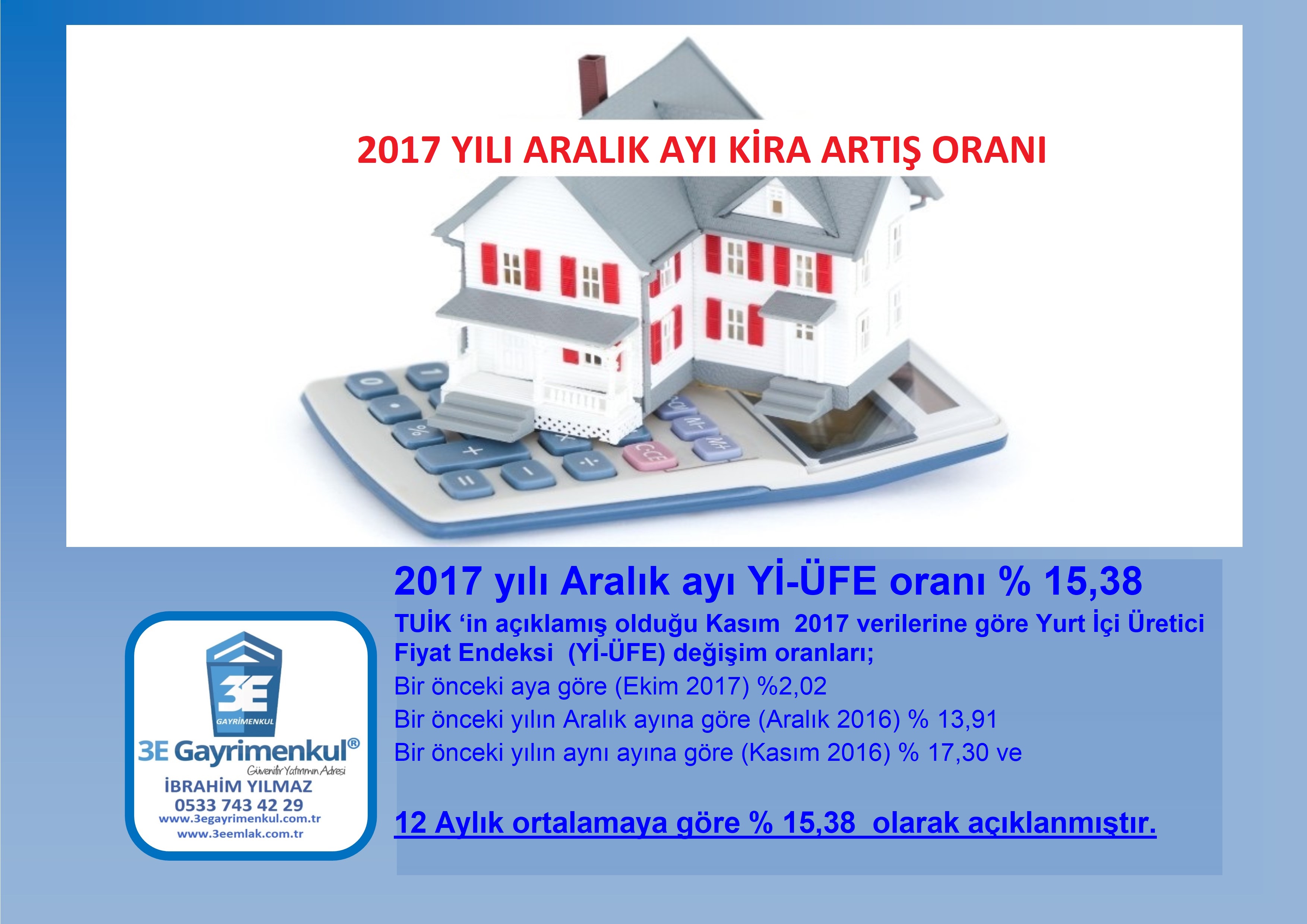 2017 YILI ARALIK AYI Yİ-ÜFE ORANI - (2017 ARALIK KİRA ARTIŞ ORANI )  05.12.2017