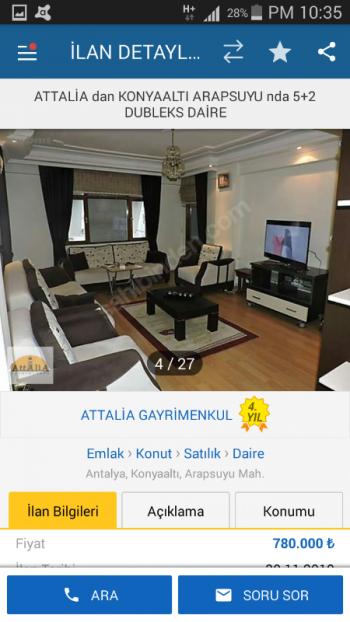 Antalya  Konyaaltında 300 m2 dubleks Satılık Daire