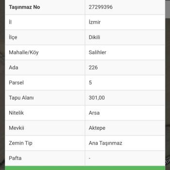 İZMİR DİKİLİ SALİHLER DE 301 m² VİLLA ARSASI