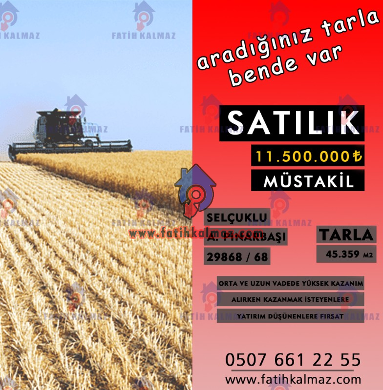 Konya / Selçuklu / Satılık Tarla Aşağıpınarbaşı Müstakil 45.359 M2