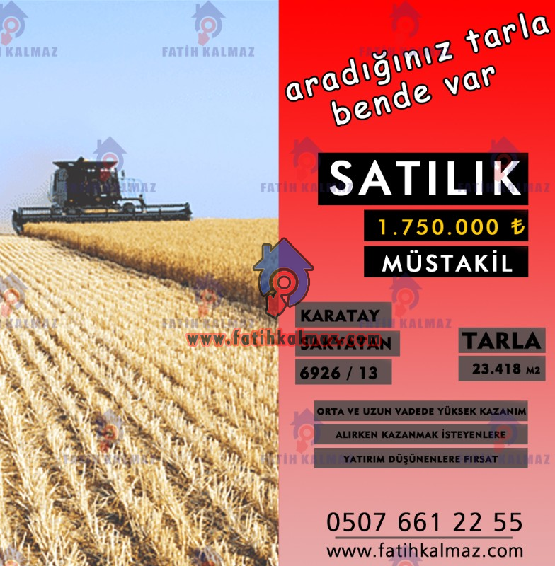 Konya / Karatay / Satılık Tarla Sakyatan Mah. 23.418 M2