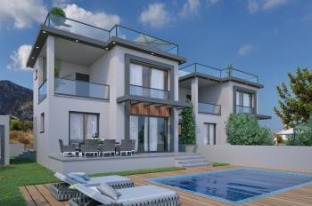 Girne Çatalköy'de Deniz Manzaralı Havuzlu Satılık 4+1 Yeni Villa