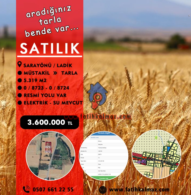 Konya / Sarayönü / Satılık Tarla Ladik Mah. 5.319 M2