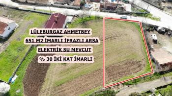 Kırklareli Lüleburgaz  Ahmetbey'de Çift Taraflı Yol  % 30 3 kat imarlı Elektrik Su Dogalğaz Arsa