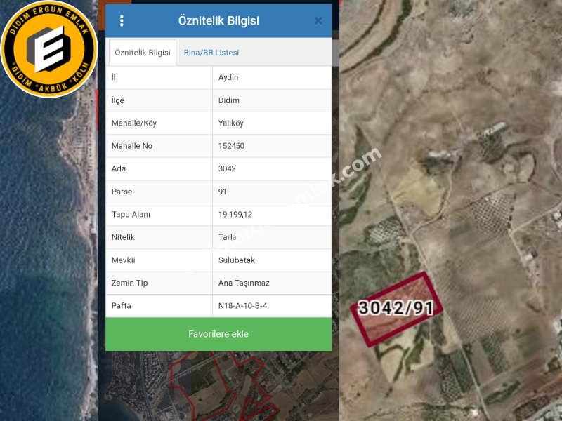 DİDİM YALI KÖY MEVKİİN DE SATILIK ARAZİ ( EK : 1044 )