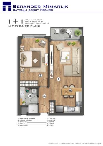 Serander Bulvar projesinde Satılık 1+1 daire