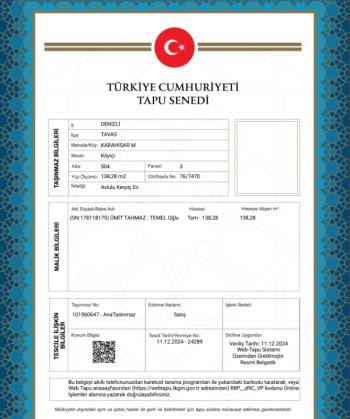 DENİZLİ TAVAS MÜSTAKİL EV TAPU SAHİBİ PERTA EMLAK ÜMİT TAHMAZ