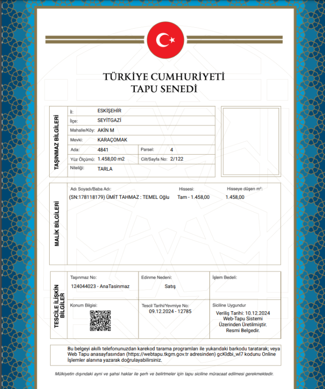 ESKİŞEHİR SEYİTGAZİ MÜSTAKİL EV TAPU SAHİBİ PERTA EMLAK ÜMİT TAHMAZ