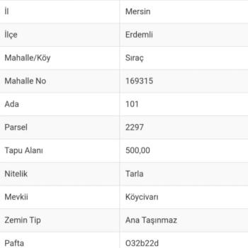 ASLAN'DAN SIRAÇ'TA 250 M2 VİLLA YAPIMINA UYGUN,DENİZ MANZ. TARLA