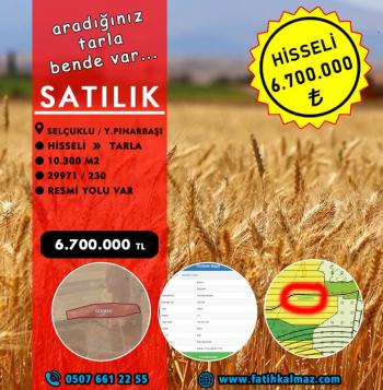 Konya / Selçuklu / Satılık Tarla YukarıPınarbaşı Mah. 10.300 M2 (Hisseli)