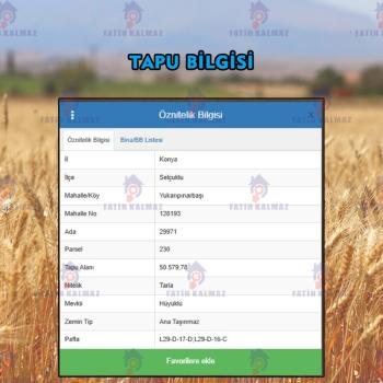 Konya / Selçuklu / Satılık Tarla YukarıPınarbaşı Mah. 10.300 M2 (Hisseli)