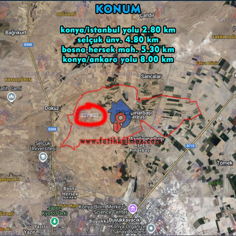 Konya / Selçuklu / Satılık Tarla YukarıPınarbaşı Mah. 10.300 M2 (Hisseli)