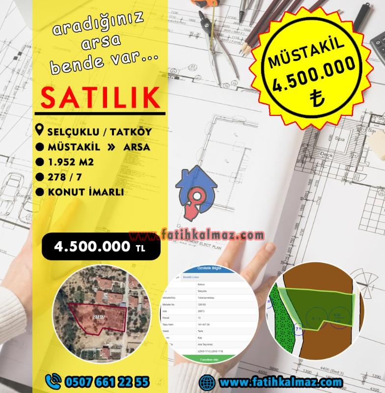 Konya / Selçuklu / Satılık Arsa Tatköy Mah. Müstakil 1.952 M2