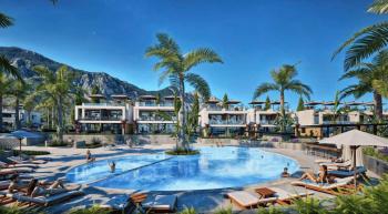 Kıbrıs Girne Lapta da Ful Deniz Manzaralı  2+1 Bahçe ve Üst Kat Daireler