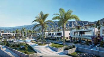 Kıbrıs Girne Lapta da Ful Deniz Manzaralı  2+1 Bahçe ve Üst Kat Daireler