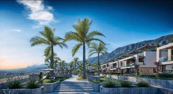 Kıbrıs Girne Lapta da Ful Deniz Manzaralı  2+1 Bahçe ve Üst Kat Daireler