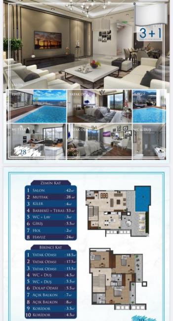 Girne Merkezde Özel Havuzlu Lüks 3+1 Dublex Penthouse