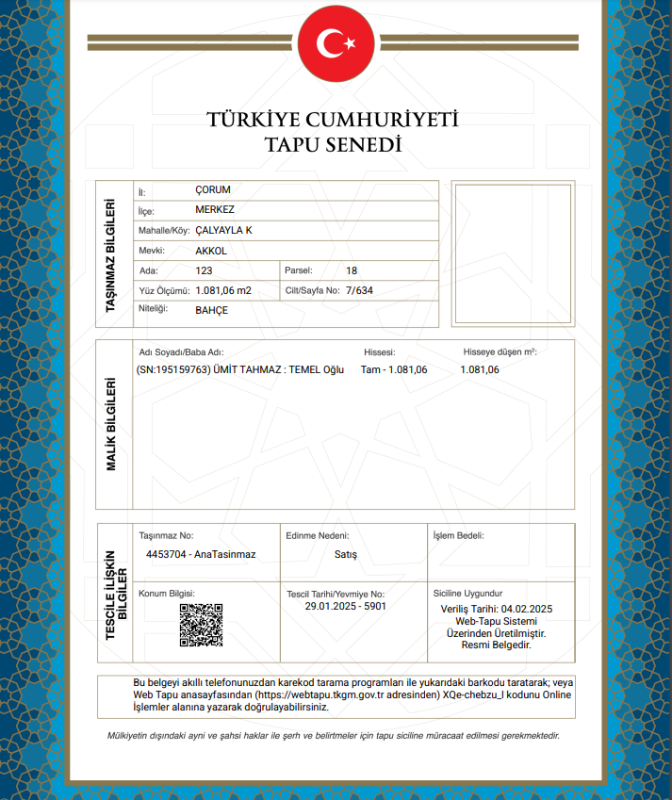 ÇORUM MERKEZ ÇALYAYLA MÜSTAKİL EV TAPU SAHİBİ PERTA EMLAK ÜMİT TAHMAZ