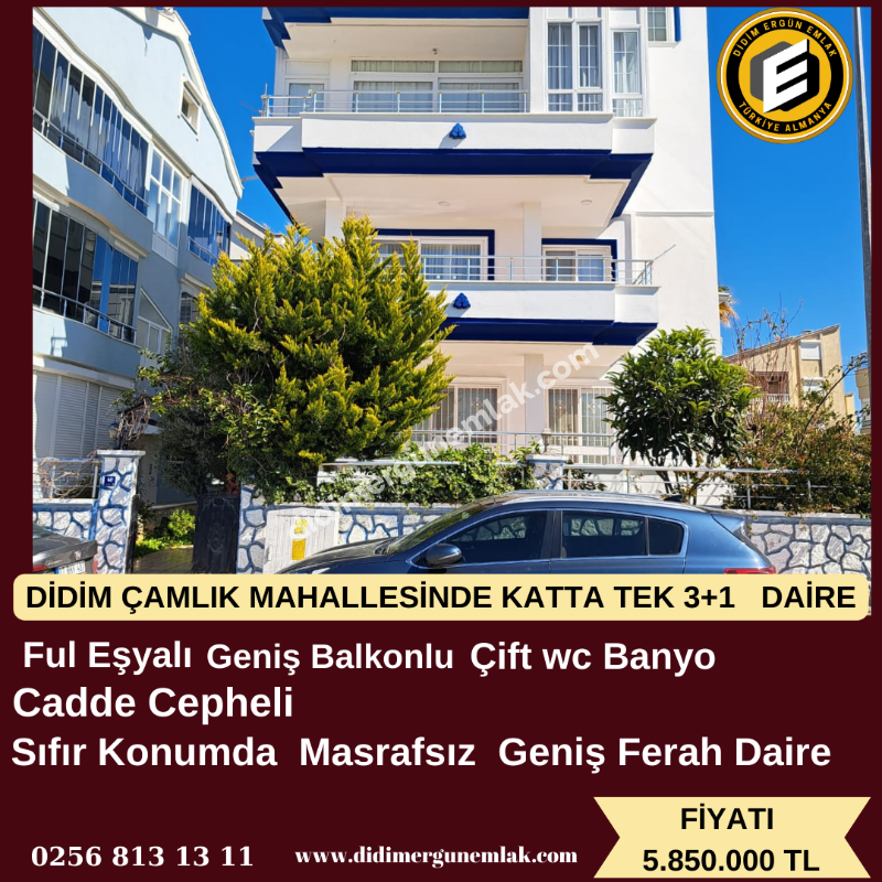 DİDİM ÇAMLIK MAHALLESİNDE KATTA TEK  SATILIK 3+1   DAİRE EK: 1269