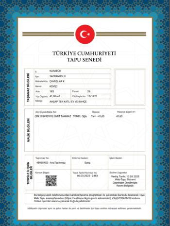 KARABÜK SAFRANBOLU MÜSTAKİL EV TAPU SAHİBİ PERTA EMLAK ÜMİT TAHMAZ