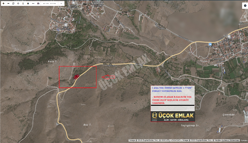AFYON ÜÇOK EMLAKTAN KALECİK YOL ÜZERİ SATILIK 1.775M² BAĞ