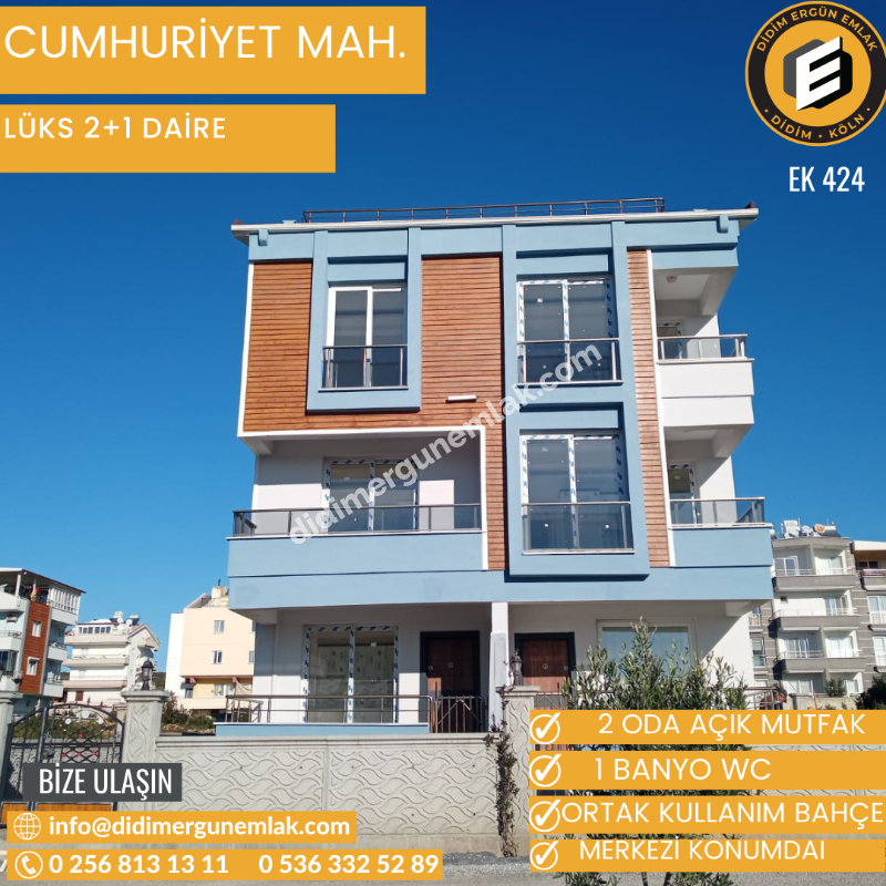 DİDİM CUMHURİYET MAHALLESİNDE ŞIK TASARIMLI 2+1 DAİRE EK- 424