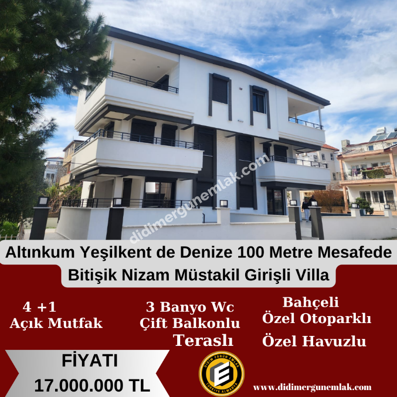 Altınkum Yeşilkent de Denize 100 Metre Mesafede Bitişik Nizam Müstakil Girişli Villa ( ek: 1272 )