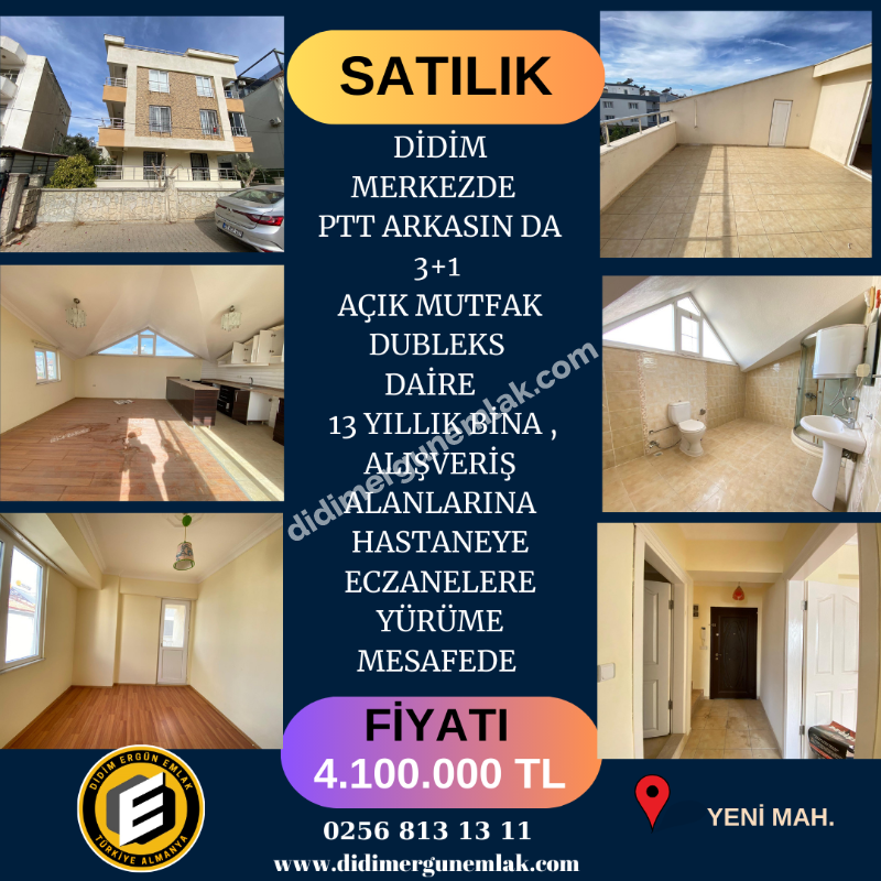 DİDİM MERKEZDE PTT ARKASIN DA SATILIK 3+1 AÇIK MURFAK DUBLEKS ( EK : 1232 )