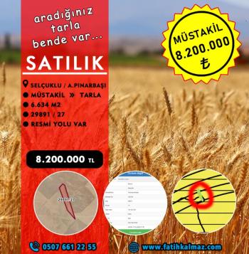Konya / Selçuklu / Satılık Tarla AşağıPınarbaşı Mah. 6.634 M2 (Müstakil)