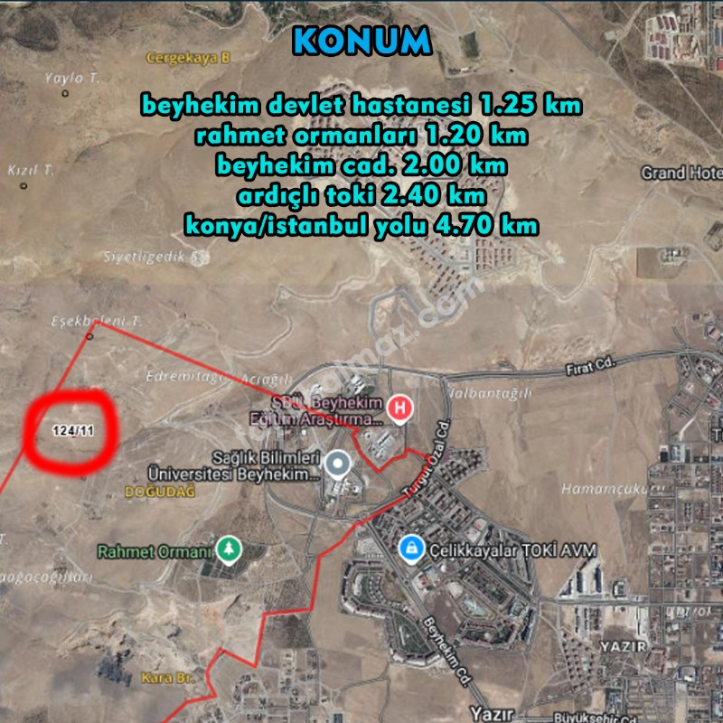 Konya / Selçuklu / Satılık Arsa Tatköy Mah. Doğu Dağında Müstakil 1.000 M2