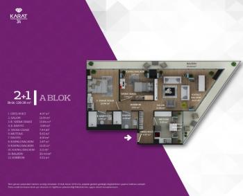 KARAT34 'TE A BLOK 5.KATTA BRÜT 129 M2 ,BÜYÜK TİP 2+1 SATILIK DAİRE