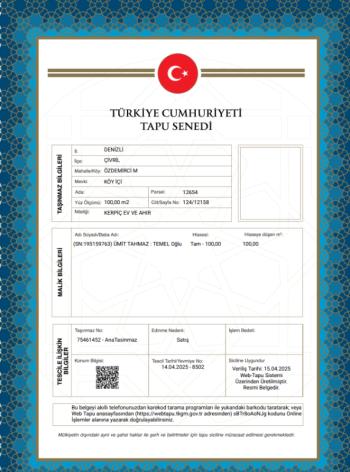 DENİZLİ CİVRİL MÜSTAKİL EV TAPU SAHİBİ PERTA EMLAK ÜMİT TAHMAZ