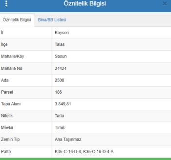 Kayseri Talas Sosun'da satılık tarla
