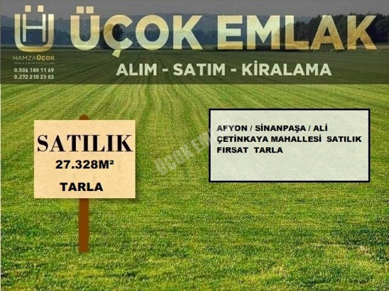 AFYON ÜÇOK EMLAKTAN SİNANPAŞA / ALİ ÇETİNKAYA MAH YOL ÜZERİ SATILIK 27.328M² TARLA