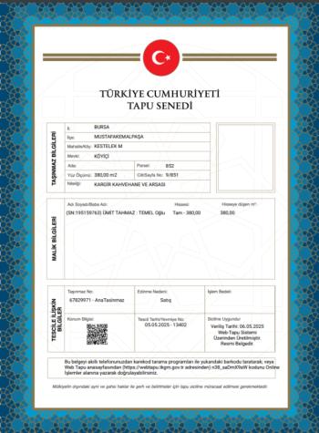 BURSA MUSTAFAKEMALPAŞA MÜSTAKİL EV TAPU SAHİBİ PERTA EMLAK ÜMİT TAHMAZ