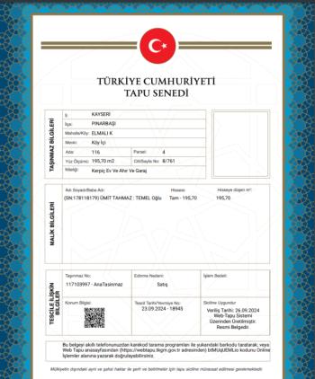KAYSERİ PINARBAŞI MÜSTAKİL EV TAPU SAHİBİ PERTA EMLAK ÜMİT TAHMAZ