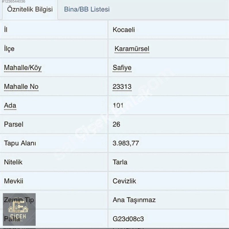 Karamürsel Safiye Köy İçi 3983 m² %5 İmarlı Tarla Satılık