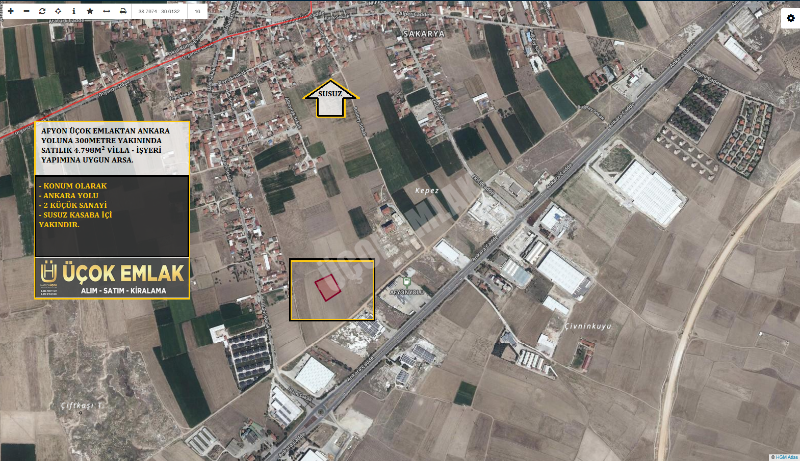 AFYON ÜÇOK EMLAKTAN SUSUZ ANKARA YOLUNA YAKIN 4.798M² ARSA