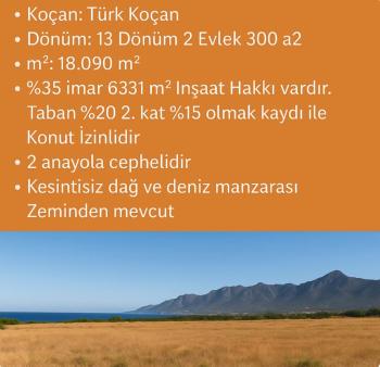 Kıbrıs Girne Karşıyaka da Türk Tapulu Kesilmez Deniz Manzaralı 13.5 Dönüm Arazi