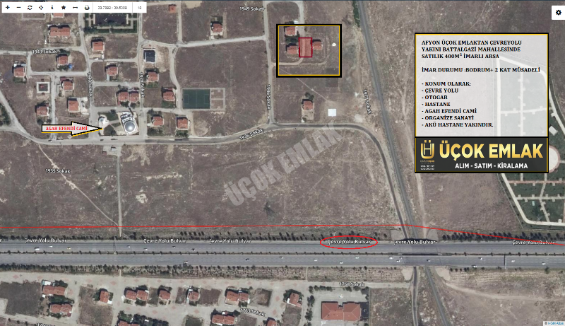 AFYON ÜÇOK EMLAKTAN BATTALGAZİ MAH SATILIK 400M² ARSA 