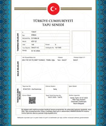 TOKAT ERBAA MÜSTAKİL EV TAPU SAHİBİ PERTA EMLAK ÜMİT TAHMAZ