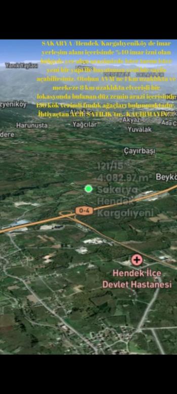 Sakarya Hendek Kargalıyeni Köyü'nde 4082 m² İmarlı Fındık Bahçesi – Yatırımlık Tarla!