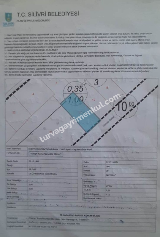 DEĞİRMENKÖYDE 3 KAT KONUT İMARLI SATILIK ARSA 