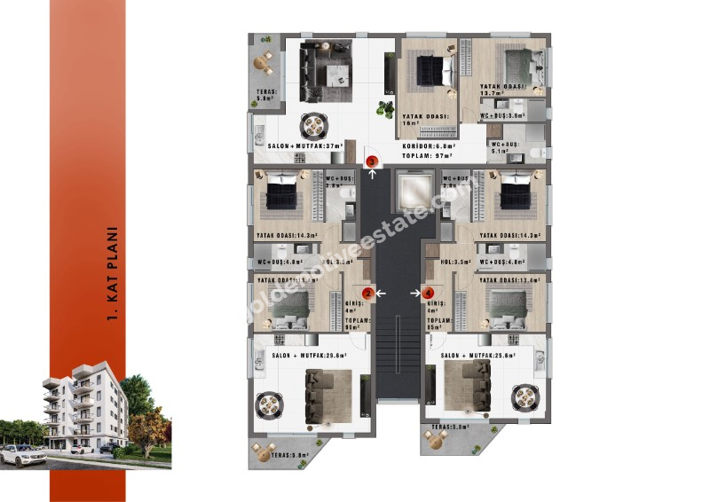 MAĞUSA ÇANAKKALE CİTY MALL YAKINI – 1+1 DAİRELER