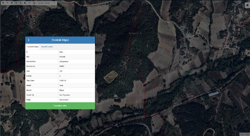 Bolu Göynük Gökçesaray Köyünde 3.585m2 Satılık Arazi