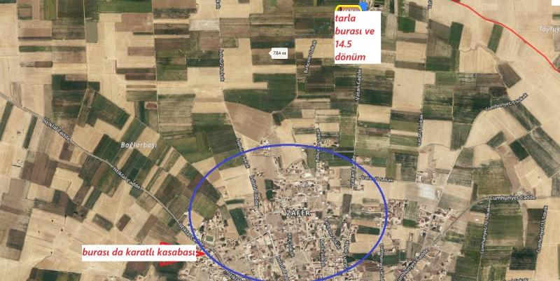 Karatlı  Hüyük  Çarıklı üçgeninde  14.5 dönüm satılık  tarla.