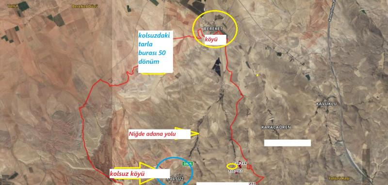 NİĞDE  KOLSUZ KÖYÜNDE   50 dönüm ve ÇEŞİTLİ  EBATLARDA  SATILIK TARLALAR