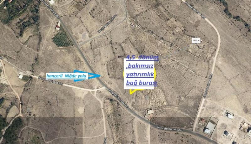 NİĞDE HANÇERLİDE  4.5 DÖNÜM SATILIK  BAKIMSIZ BAĞ