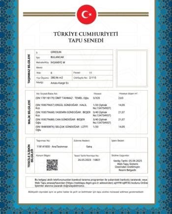 GİRESUN BULANCAK ARSA TAPU SAHİBİ PERTA EMLAK ÜMİT TAHMAZ