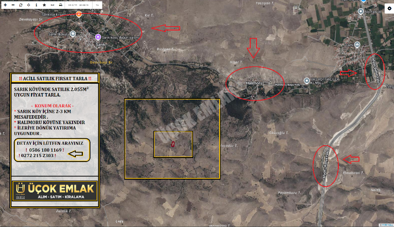 AFYON ÜÇOK EMLAKTAN SARIK DA SATILIK 2.055M² BÜYÜKLÜĞÜNDE TARLA